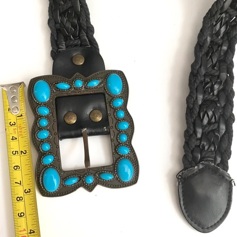BoHo Black‎ woven belt with jeweled buckle